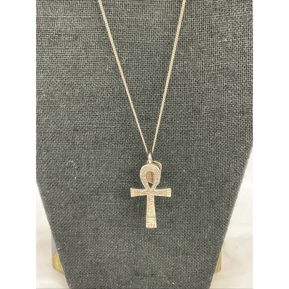 RARE JAMES AVERY STERLING SILVER HAMMERED ANKH & CHAIN BAG & BOX - Picture 2 of 9